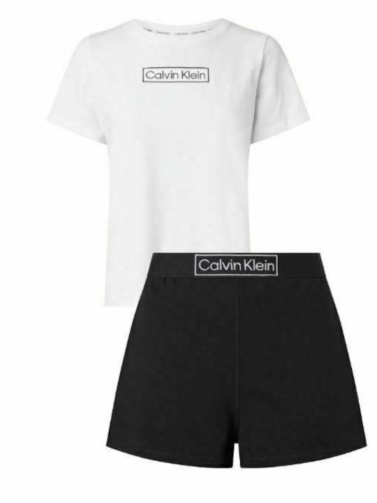 Calvin Klein Καλοκαιρινό Γυναικείο Σετ Πιτζάμας Βαμβακερό Λευκό