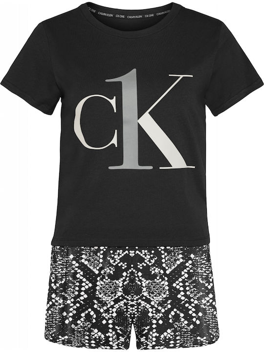 Calvin Klein Καλοκαιρινό Γυναικείο Σετ Πιτζάμας Βαμβακερό Μαύρο