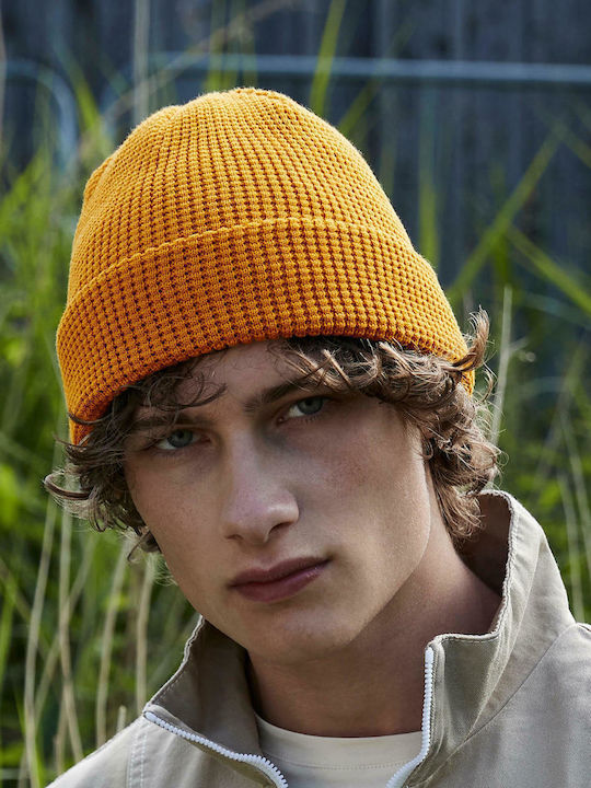 Cotton Waffle Beanie Ανδρικός Σκούφος Πλεκτός Mustard