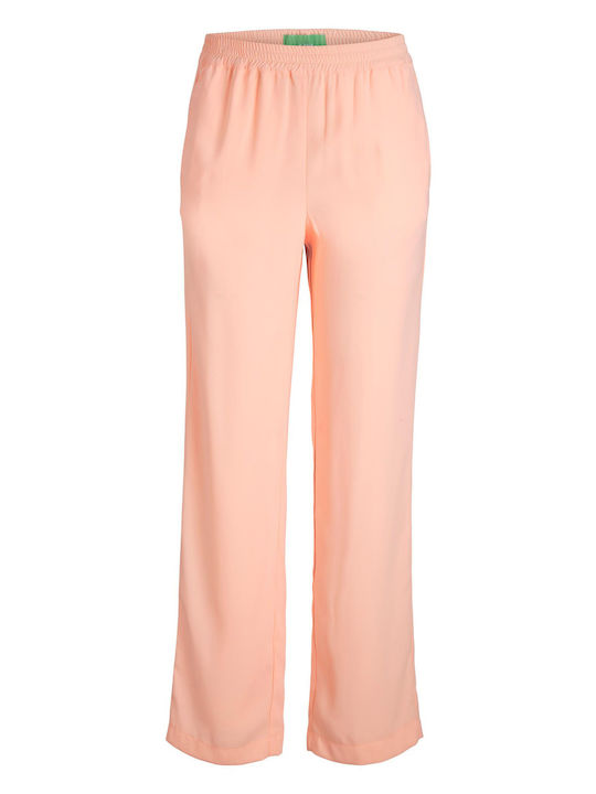 Women's High-waisted Fabric Trousers with Elastic Regular Fit Tropical Peach
