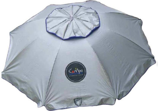 Campo Kerry 200 Foldable Beach Umbrella Silver/Sky Diameter 1.9m with UV Protection and Air Vent Blue