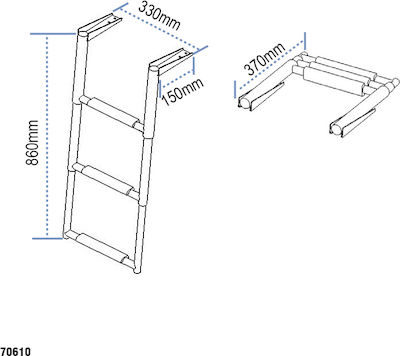 Lalizas 3 Steps Folding Boat Ladder Telescopic Stainless Steel 316 Ladder with 3 Steps 330x860mm