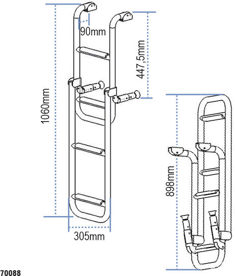 Lalizas 4 Steps Folding Boat Ladder Stainless Steel 316 Folding Boat Ladder 280x1060mm 4 Steps