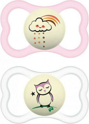 Mam Orthodontic Pacifiers Silicone Owl-Cloud Pink-White Night for 6-16 months 2pcs