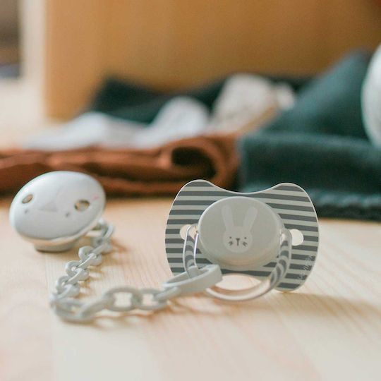 Suavinex Πιπίλα Σιλικόνης Rabbit 2 Hygge Stripes Grey με Θήκη για 6-18 μηνών