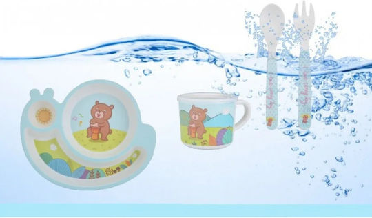 Fiko Feeding Set Snail made of Bamboo Light Blue 4pcs