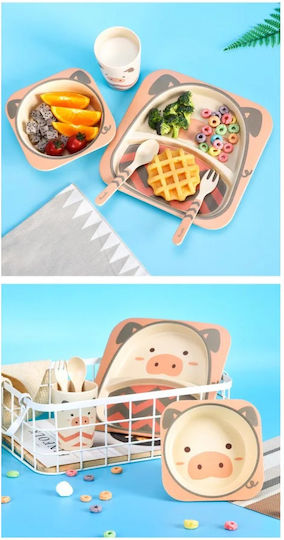 Fiko Feeding Set Piglet made of Bamboo Pink 5pcs