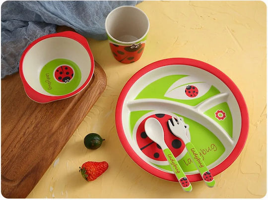 Fiko Feeding Set Ladybug made of Bamboo Green 4pcs