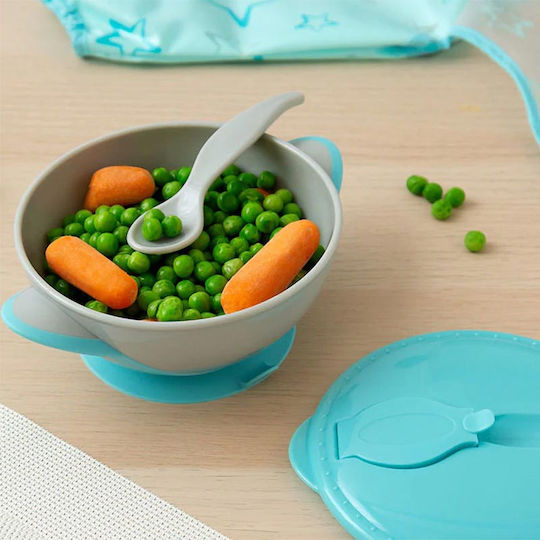 Kiokids Kinder-Essgeschirr-Set aus Plastik Hellblau 2Stück