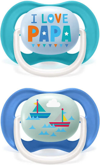 Philips Ultra Air Orthodontic Pacifiers Silicone with Case I Love Papa - Blue for 6-18 months 2pcs