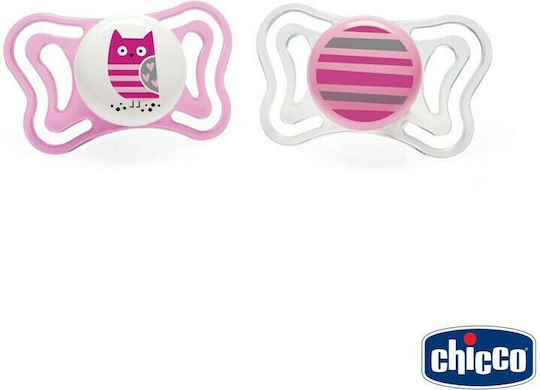 Chicco Physio Light Orthodontic Pacifiers Silicone Night with Case Owl/Stars - Pink-White for 6-16 months 2pcs