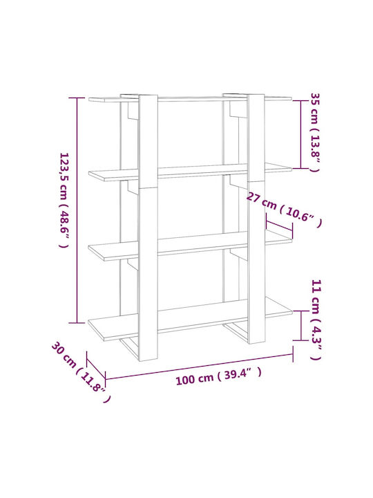 Grey Bookcase 100x30x123.5cm