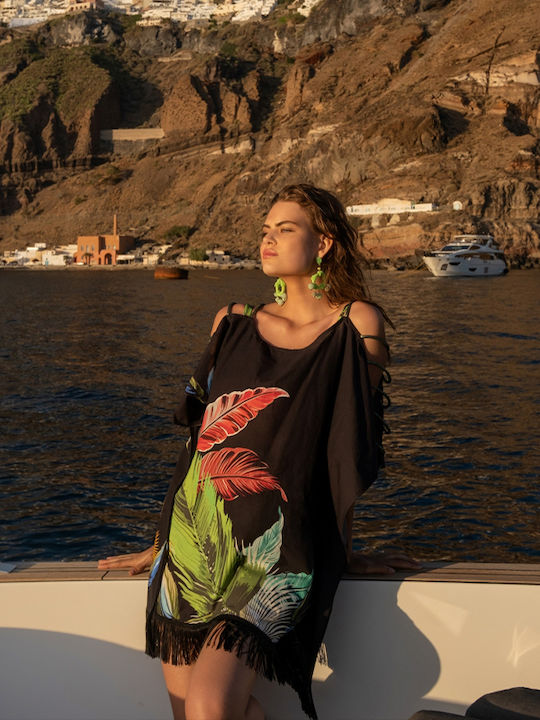Luna Eden Γυναικείο Κοντό Καφτάνι Παραλίας Μαύρο