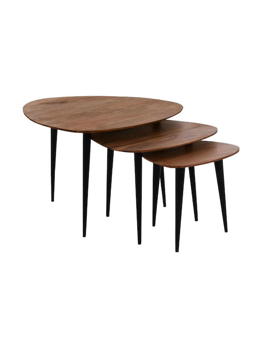 Oval Zigon Set Made of Solid Wood Beige 3 Pieces M69.5xW67xH46cm