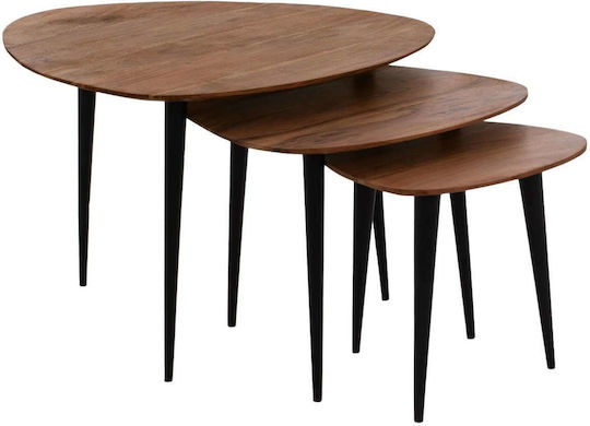Οβάλ Σετ Ζιγκόν από Μασίφ Ξύλο Natural Wood Μαυρο Φυσικο 3τμχ Μ69.5xΠ67xΥ46εκ.