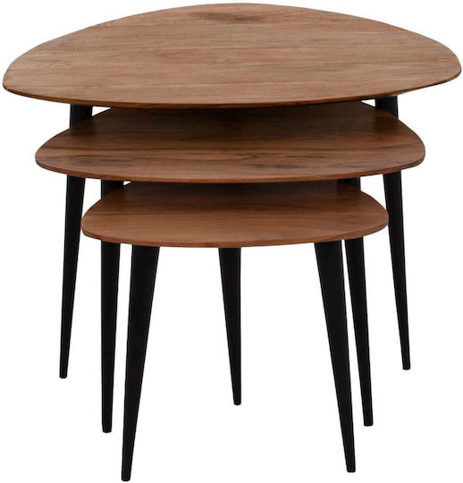 Οβάλ Σετ Ζιγκόν από Μασίφ Ξύλο Natural Wood Μαυρο Φυσικο 3τμχ Μ69.5xΠ67xΥ46εκ.