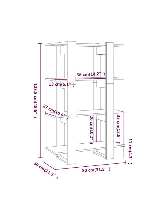 Bibliotecă Negru 80x30x123.5cm