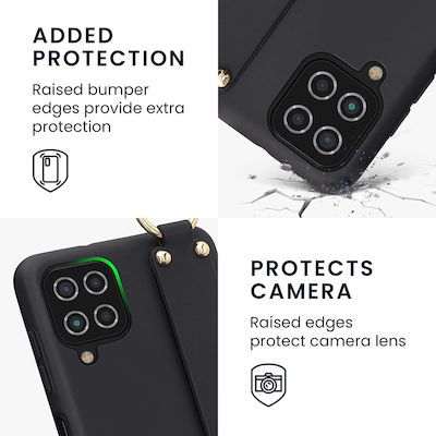 KWmobile Finger Holder Silicone Back Cover with Strap Black (Galaxy A12)