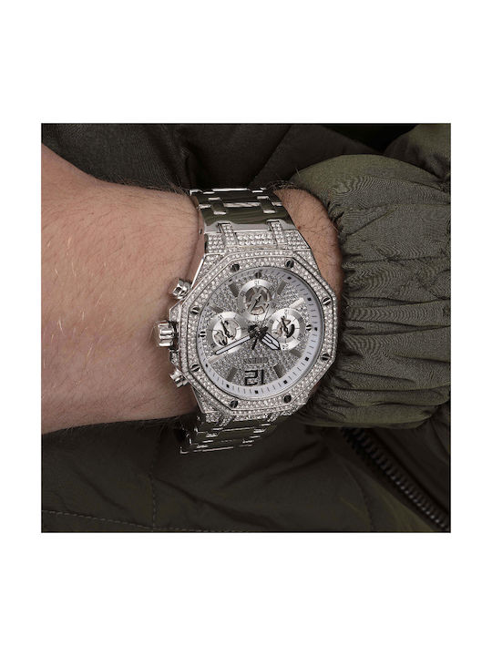 Guess Momentum Ανδρικό Ρολόι 44mm Μπαταρίας με Ασημί Μεταλλικό Μπρασελέ