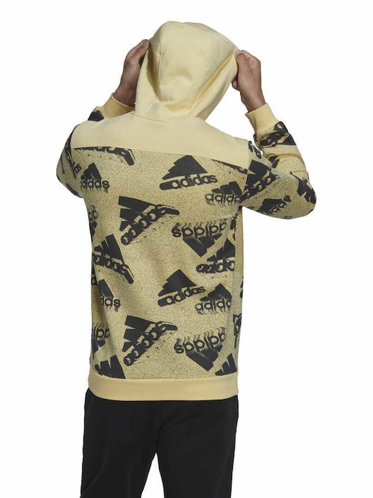 Adidas Men's Sweatshirt with Hood and Pockets Yellow