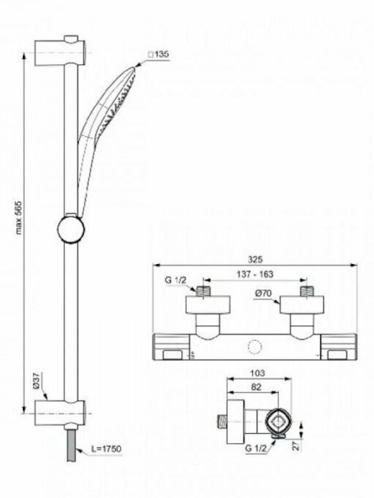 Ideal Standard Ceratherm Shower Column with Bathtub Mixer 56.5cm Silver