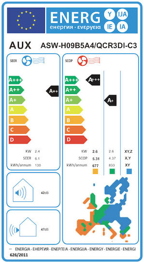 AUX Q-Series Klimaanlage Inverter 9000 BTU A++/A+ mit WiFi Grau
