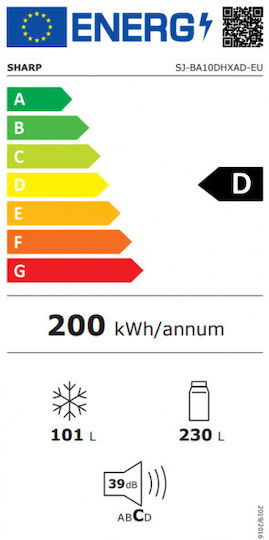 Sharp Ψυγειοκαταψύκτης 331lt NoFrost Υ185xΠ59.5xΒ65εκ. Μαύρος SJ-BA10DHXAD