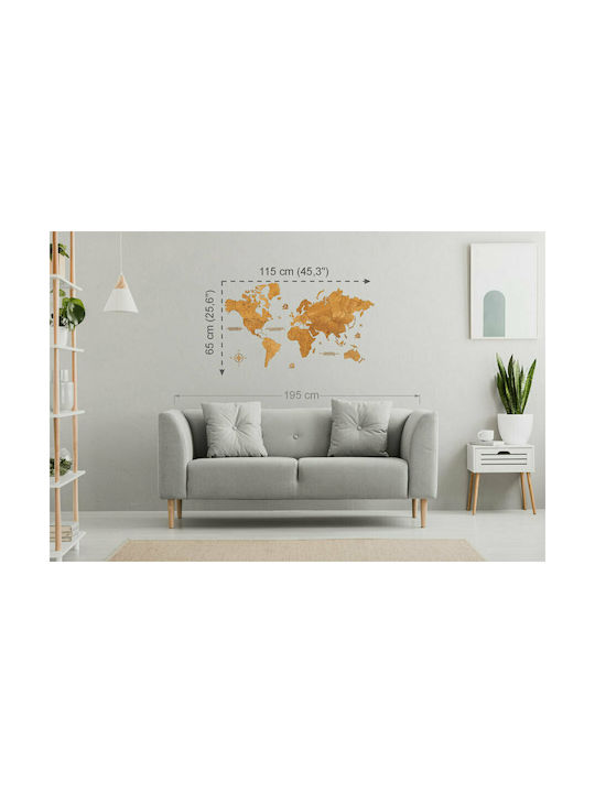 Wall Decor World Map Handmade Wooden 115x65cm