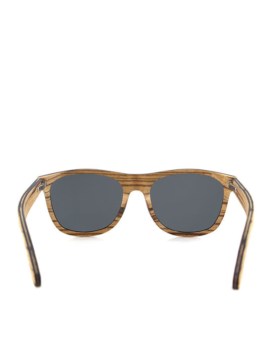 Daponte Men's Sunglasses with Brown Wooden Frame and Gray Polarized Lens DAP329EZ 4