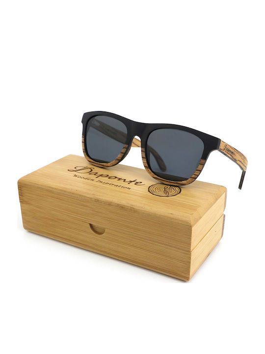 Daponte Men's Sunglasses with Brown Wooden Frame and Gray Polarized Lens DAP329EZ 4