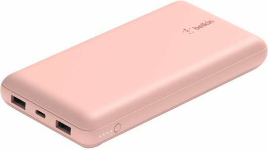 Belkin BPB012btRG Power Bank 20000mAh 15W with 2 USB-A Ports and USB-C Port Rose Gold