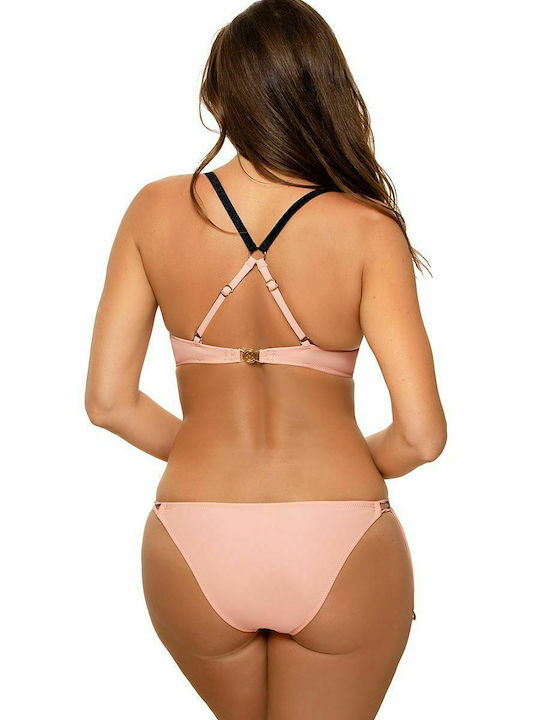 Marko Padded Underwire Bikini Set Bra & Slip Bottom with Laces Pink