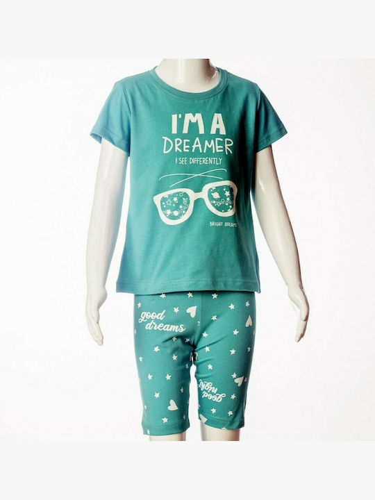 Dreams by Joyce Set Top & Bottom Kids Summer Cotton Pyjamas Turquoise