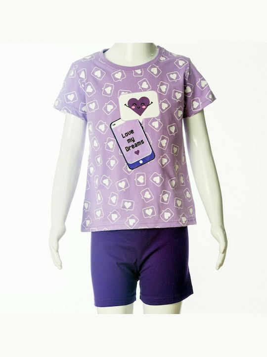 Dreams by Joyce Set Top & Bottom Kids Summer Pyjamas Purple