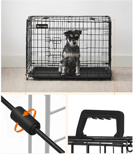 Feandrea Dog Wire Crate with 2 Doors Folding Metal 77.5x48.5x55.5cm