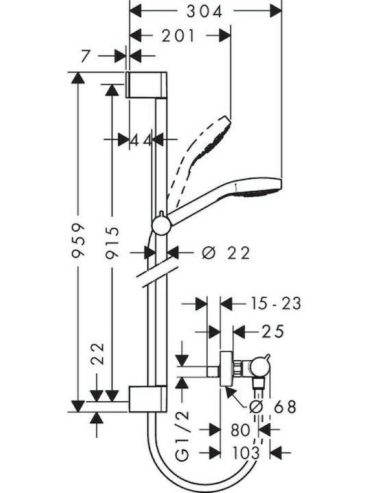 Hansgrohe Croma Select E Στήλη Ντουζ με Μπαταρία 95.9cm Ασημί