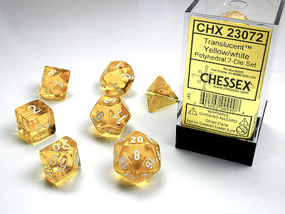 Chessex Dungeons & Dragons Translucent Polyhedral 7-Die Set Zaruri Galben/alb 23072