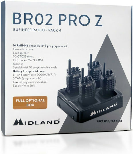Midland BR02 Pro Z Walkie Talkie without Screen Set of 4pcs