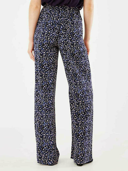 Mexx Women's Fabric Trousers with Elastic in Wide Line Blue