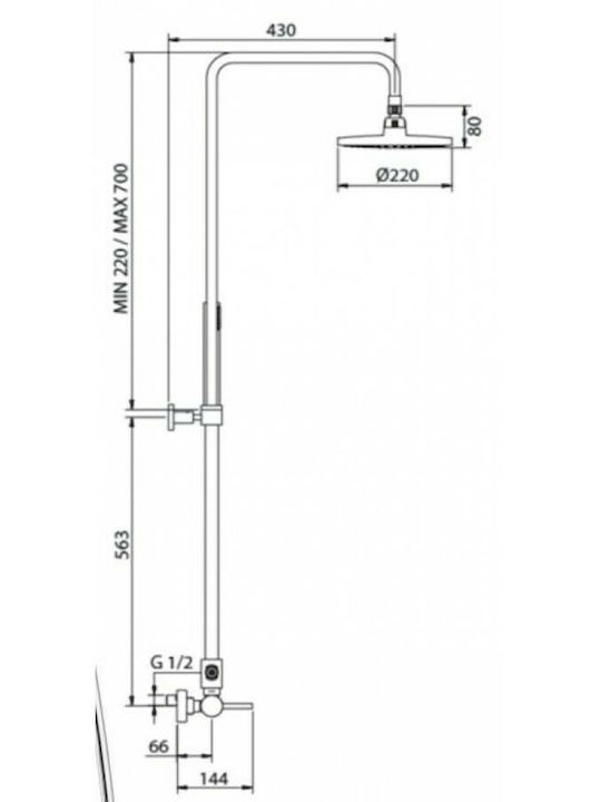 Teorema Lab Shower Column without Mixer 126.3cm Silver