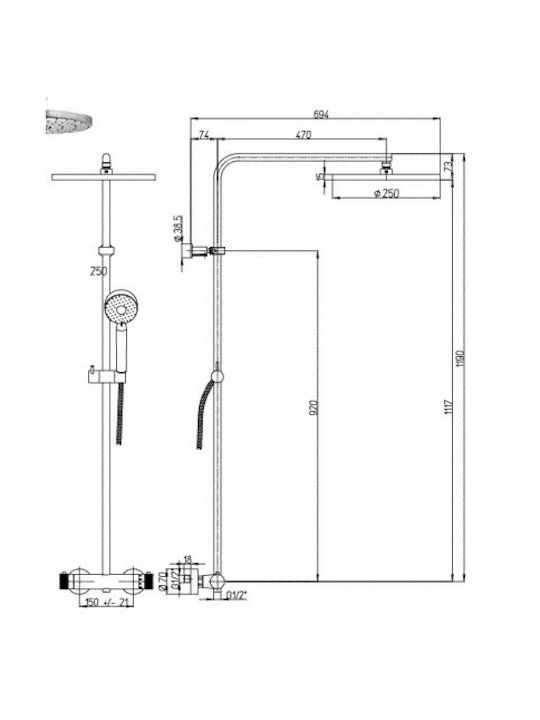 Paini Cox 4 Shower Column with Mixer 119cm Silver