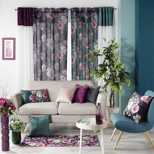 Douceur d'Intérieur Curtain with Grommet L-C Flower Life Prune 1626595 140x240cm