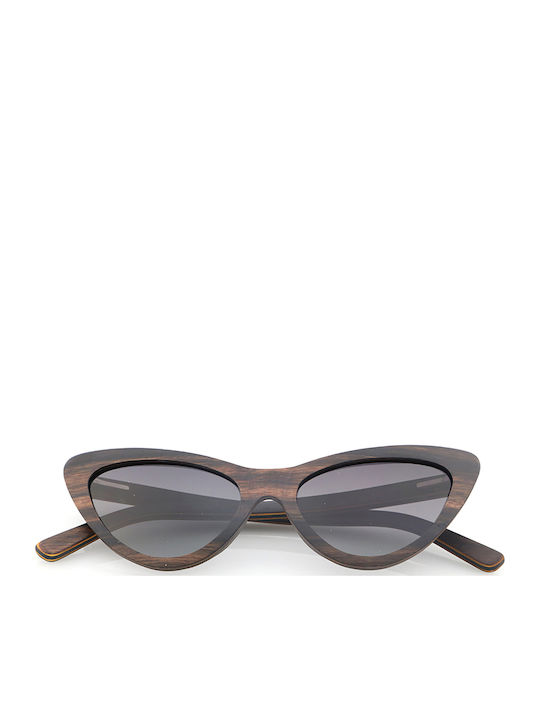 Daponte Women's Sunglasses with Brown Wooden Frame and Gray Gradient Polarized Lens DAP359E G4