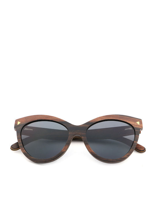 Daponte Damen Sonnenbrille mit Braun Holz Gestell und Gray Polarisiert Linse DAP025E 4