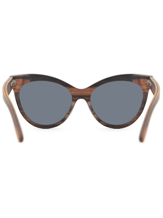 Daponte Women's Sunglasses with Brown Wooden Frame and Gray Polarized Lens DAP025E 4