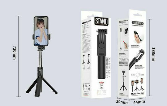 P20S Selfie-Stick Handy-Stative Bluetooth mit Aufhelllicht Schwarz