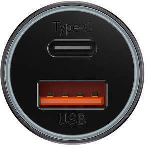 Baseus Golden Contactor Car Charger 60W with Ports: 1xUSB 1xType-C Gray Color