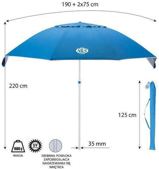 Nils NC7822 Beach Umbrella Diameter 2.2m Blue