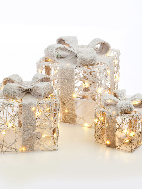 Aca Christmas Outdoor Illuminated Box Figure White Battery 3pcs