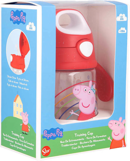 Stor Pop Up Training Kinderflasche Peppa Schwein Kunststoff mit Strohhalm Rot 370ml
